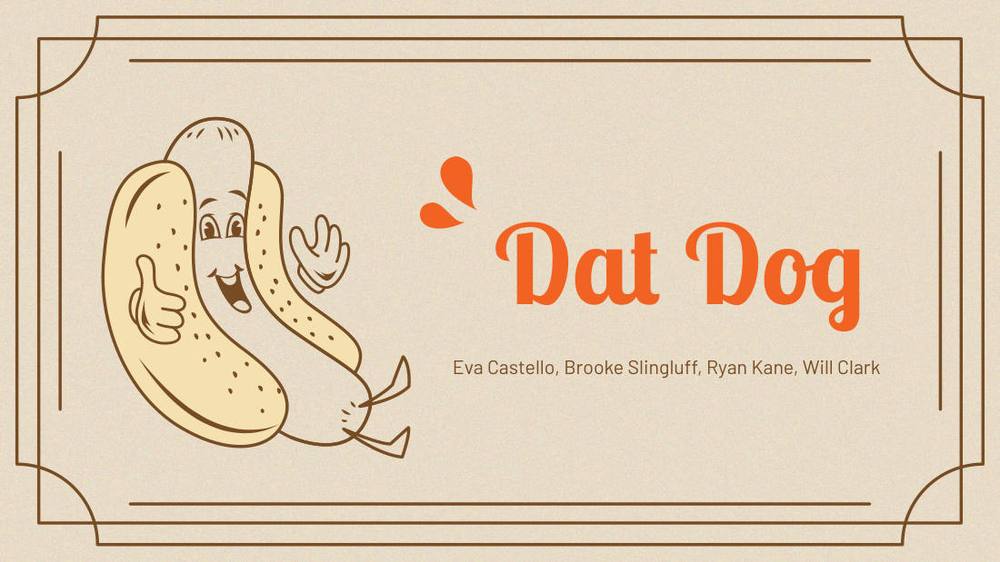 Dat Dog title slide with hot dog illustration